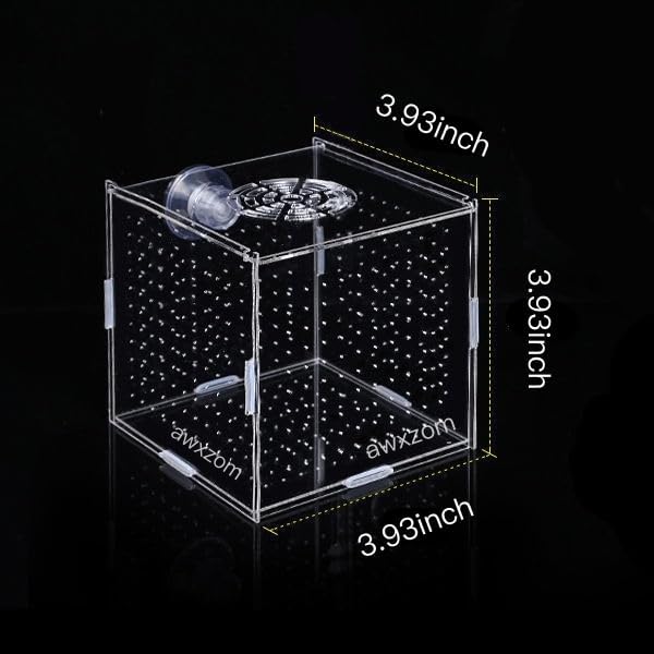 Acrylic fish breeding box, Acrylic Fish Isolation Box, fish separator for aquarium, Hatchery Incubator with Suction Cups for Small Baby Fishes Shrimp Clownfish Guppy (3.9 * 3.9 * 3.9inch)