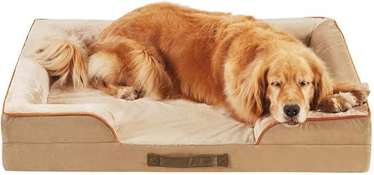 Friends Forever Orthopedic Dog Bed, Bolster Dog Bed with Memory Foam Dog Couch Sofa and Removable Washable Cover, Ally Khaki, 42x32x7