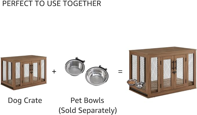 unipaws Furniture Dog Crate with Tray for Medium Dogs, Indoor Aesthetic Puppy Kennel Pet House Dog Cage with Door, Modern Decorative Wood Pretty Cute Fancy End Side Table Nightstand, Walmut