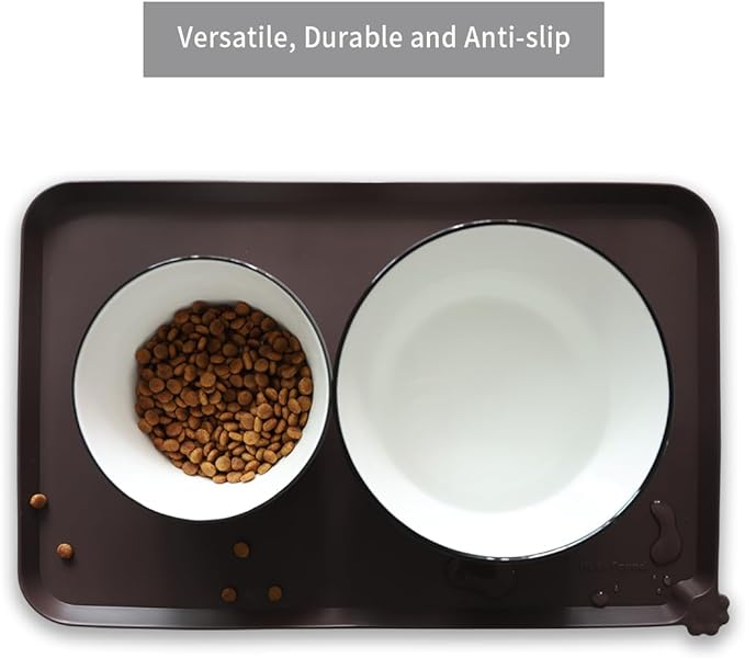 Hoki Found Silicone Pet Food Mats Tray - High-Lips Pet Dog Cat Bowl Mats - Dog Pet Cat Feeding Mat - Waterproof Dog Cat Food Mats -Pet Water Mats for floors - Dark Oak