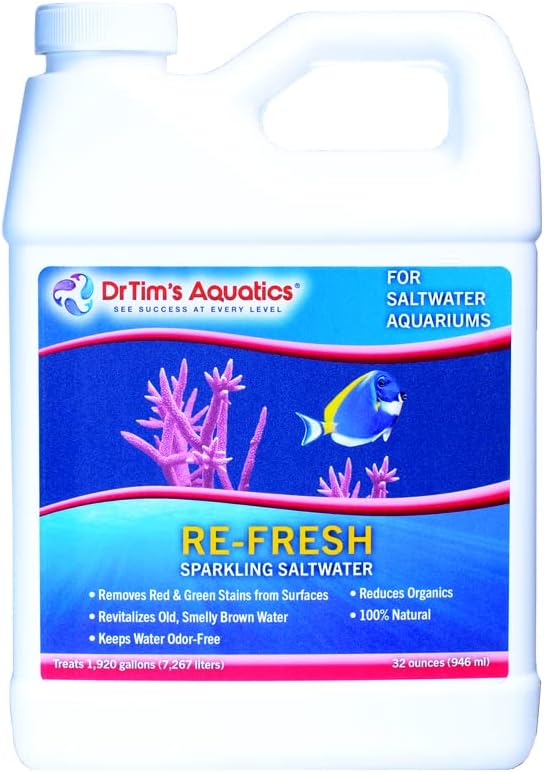 DrTim’s Aquatics Re-Fresh for Saltwater Aquariums – 100% Natural Fish Tank Sanitizer & Revitalizer Conditioner Solution for Fresh, Crystal-Clear, Sparkling Water - [Size 32 oz] - [Treats 1920 gal]