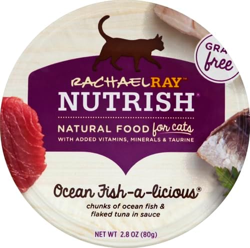 Rachael Ray Nutrish Natural Wet Cat Food with Added Vitamins, Minerals & Taurine, Ocean Fish-A-Licious Recipe, 2.8 Ounce Cup (Pack of 12), Grain Free