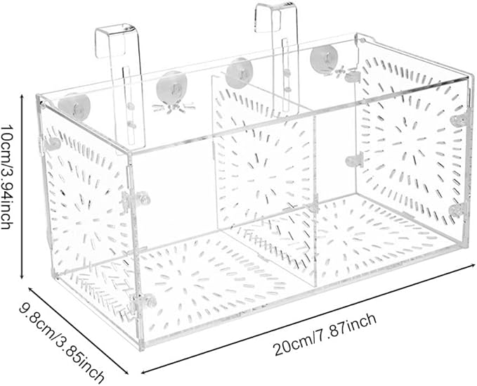 DONGKER Fish Breeding Box,Acrylic Removable Fish Separation Box Height Adjustable with Suction Cup & Hook & Feeding Hole for Aquarium Fish Tank