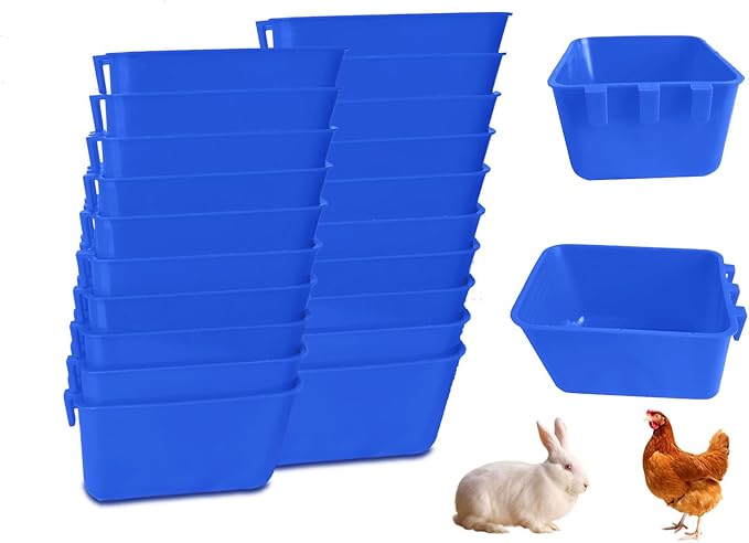 Pack of 20 Cage Cups Birds Feeders Seed Bowl Chicken Feeding Watering Dish Rabbit Water Food Hanging Wire Cages Box 16 oz Coop Cups for Pet Parrot Parakeet Game Fowl Poultry Pigeon