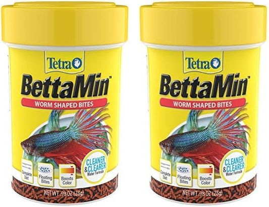 Tetra BettaMin Worm Shaped Bites 0.98 Ounce, Complete Diet for Bettas (Pack of 2)