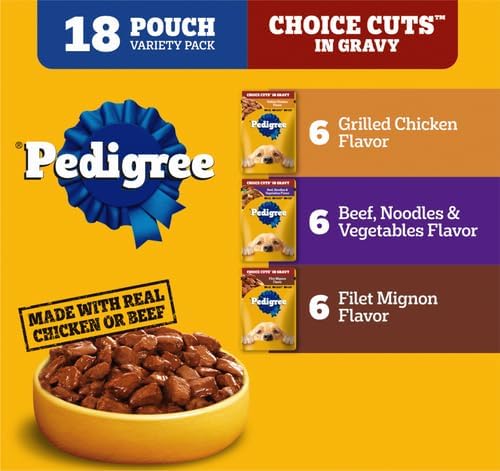 PEDIGREE CHOICE CUTS IN GRAVY Adult Soft Wet Dog Food 18-Pack Variety Pack, 3.5 oz Pouches