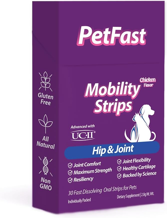 Mobility Strips for Hip & Joint - Fast-Acting Oral Supplement with UC-II® for Dogs and Cats - Joint Health Support with Boswellia, Choline, Vitamin E & D3 - Fast Dissolving Strips