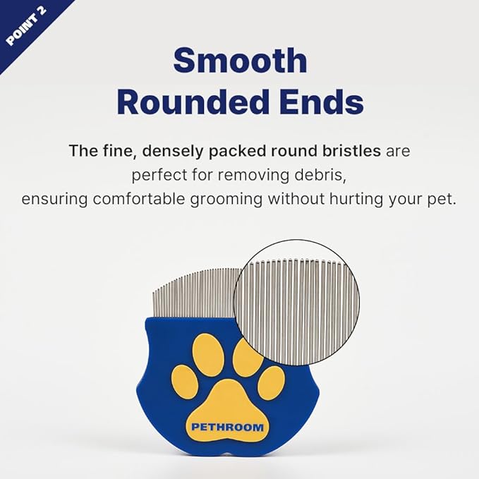 [PETHROOM] Easy Facial Comb | Pet Eye Booger Remover Comb for Cats and Dogs | Round Head Fine-Tooth Metal Comb for Tear Stains | Stainless Steel Cleaner and Grooming Tool | Dog eye comb