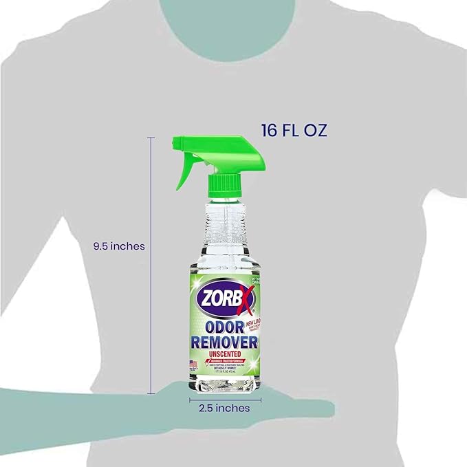 ZORBX Unscented Odor Eliminator for Strong Odor - Used in Hospitals & Healthcare Facilities | Advanced Trusted Formula, Fast-Acting Odor Remover Spray for Dog, Cat, House & Carpet (16 Oz.)