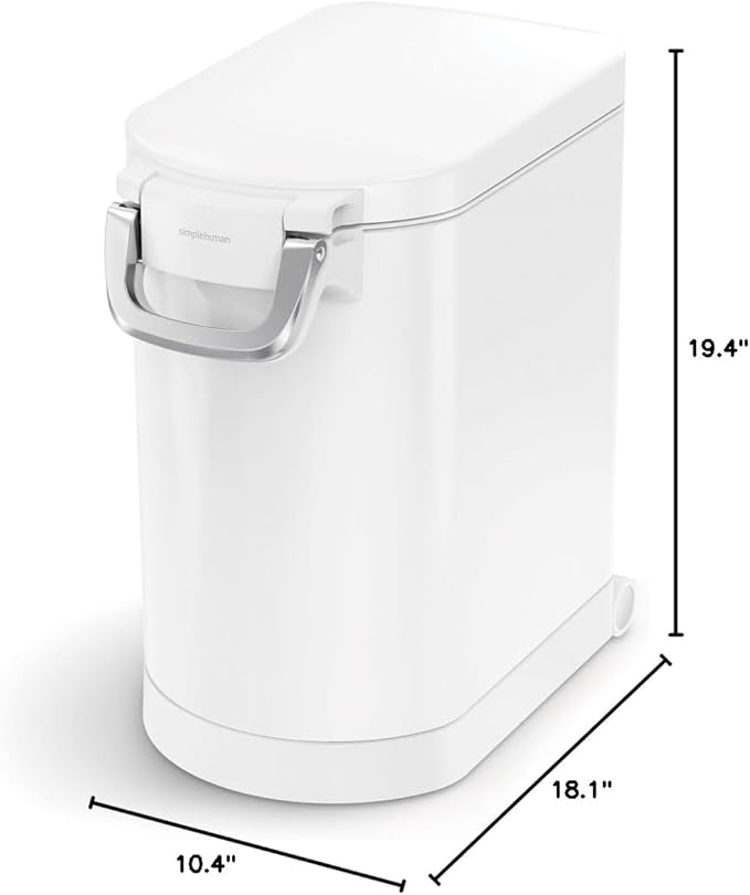 simplehuman 25 Liter, 27 lb / 12.2 kg Medium Pet Food Storage Container for Dog Food, Cat Food, and Bird Feed, White