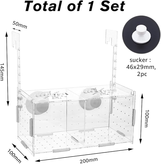 SUPERFINDINGS Aquarium Breeding Isolation Box Acrylic Fish Breeding Box Transparent Fish Tank Acclimation Hatchery Incubator with Suction Cups for Guppy Shrimp Clownfish Fishes 10x10x20cm