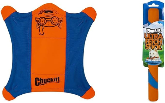 Chuckit! Flying Squirrel Dog Toy, Size Large (11" Diameter) and Chuckit! Ultra Fetch Stick for All Breed Sizes