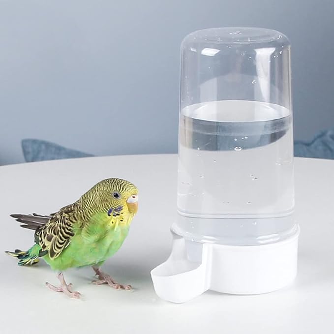 Pet Bird Water Feeder, 13.5 Fl Oz Parrot Water Dispenser for Cage, Bird Cage Suspended Automatic Water Dispenser, Bird Feeders for Parakeet Budgie Cockatiel Lovebirds Canary Finch (White)