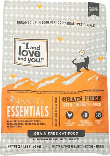 I and love and you Naked Essentials Dry Cat Food - Chicken + Duck - Grain Free, Real Meat, No Fillers, Prebiotics + Probiotics, 3.4lb Bag