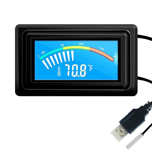 Digital Thermometer Temperature Gauge USB Power Supply with Sensor Probe for Aquarium Vehicle PC Case Incubators Brooders Climb Pet Fahrenheit & Celsius LCD Display