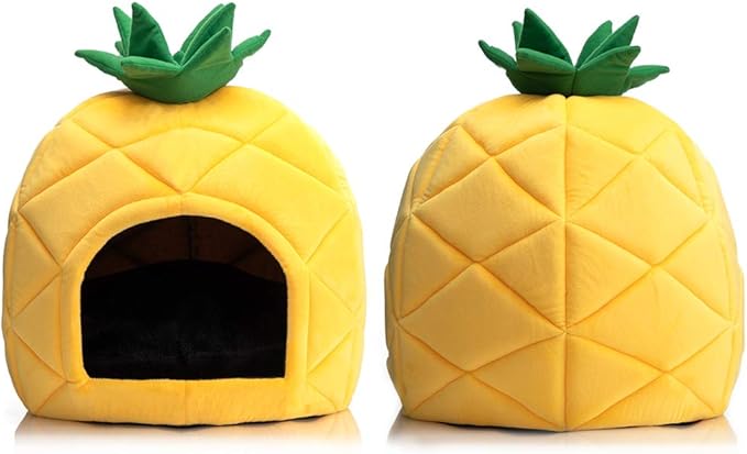 PAPITLULU Pineapple Pet Bed, Warm Cave Nest Sleeping Bed Puppy House for Cats and Small Dogs, Black