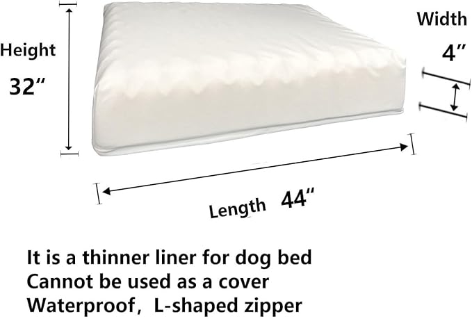 Waterproof Dog Bed Liner with Zipper Replacement Liner Only 44 x 32 Inch