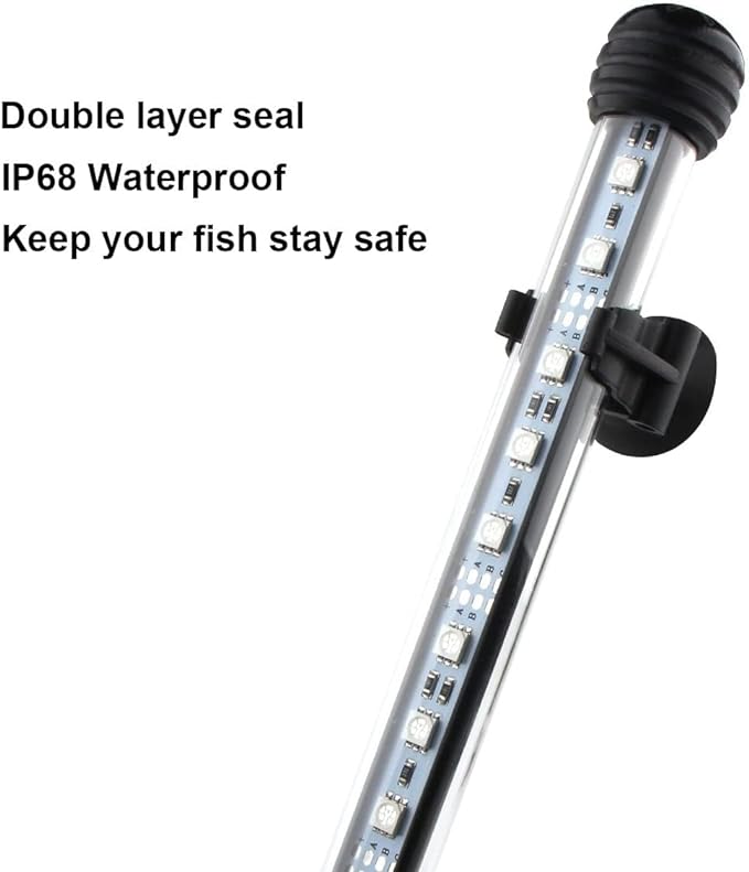 LED Aquarium Light, 11.5 inches Fish Tank Light RGB Color Underwater light Submersible Crystal Glass Lights, 15 LED Beads, Brightness Adjustable Memory Function, LED Light bar Stick for Fish Tank