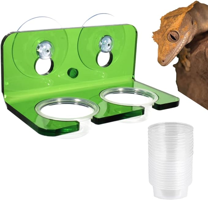 Crested Gecko Feeding Ledge with 20 Pcs 0.5oz Bowls, Reptile Food Cups and Water Dish fit Chameleon Lguana Lizards