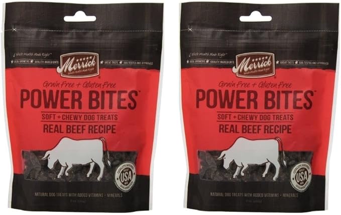 Merrick Power Bites All Natural Grain Free Gluten Free Soft & Chewy Chews Dog Treats Real Beef, 6 OZ