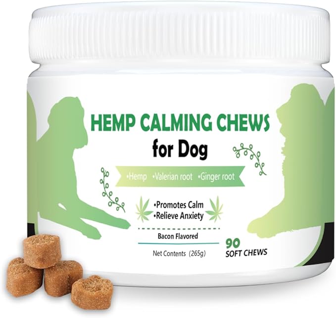 Hemp Dog Calming Chews Natural Ingredients Calming Chews for Dogs Anxiety Relief Aid with Separation, Barking and Sleeping, Promote Relaxation, Reduce Stress Bacon Flavor