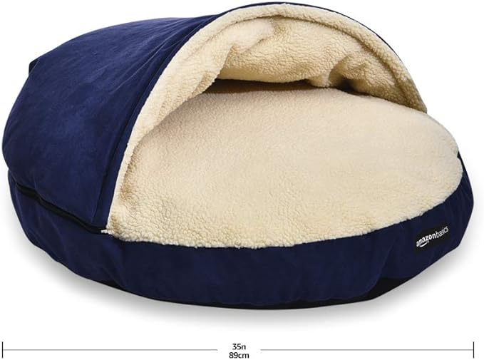 Amazon Basics Cozy Pet Cave Bed for Dog, Large 35 x 35 x 13 Inches, Blue
