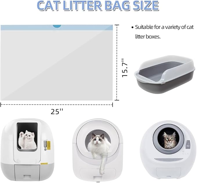 Cat Litter Bags with Drawstring 20 Count, 10-12 Gallons of Capacity eplacement Waste Bags for Litter Box Robot 3/4 Waste Drawer Liners-25" x 15.7"