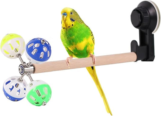 Window Glass Bird Perch Toy with Suction Cup, Small Bird Stand Perch Toy with Rotating Balls Spinning Bird Toys for Paraket Budgies Parrot Conure Cockatiel