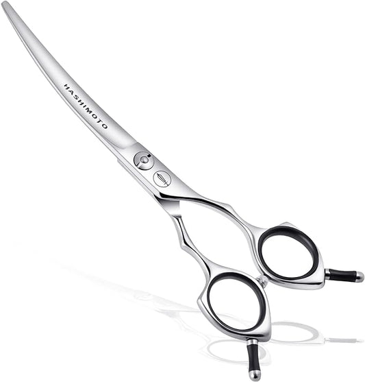 HASHIMOTO Dog Grooming Scissors, Curved Scissors for Dog Grooming, 6.5 inch, 30 Degree of Curved Blade,Light Weight, Pet Shears for Trimming Face and Paws.