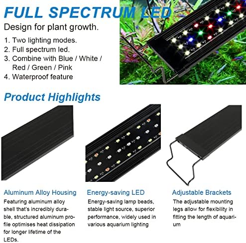 Fish Tank Light LED Aquarium Lights with Extendable Bracket (Switch Version, 24-30")