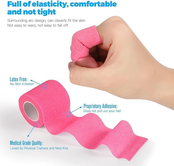 Self Adherent Cohesive Bandages Wrap - 8 Packs, 2" x 5 Yards, Non-Woven Self Adhesive Bandage Wrap for Thumb, Finger, Wrist, Ankle, Vet Wrap Bandages Tape (Pink)