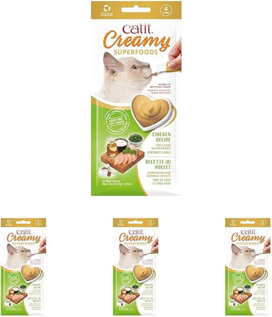 Catit Creamy Superfood Lickable Cat Treat – Hydrating and Healthy Treat for Cats of All Ages - Chicken with Coconut & Kale, 16-Pack