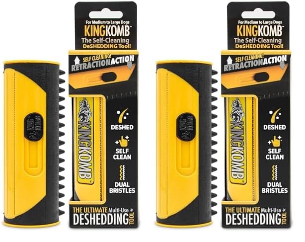 King Kanine | King Komb | Multi-Use Deshedding Grooming Tool | Top & Undercoat | Self Clean | Retractable Blades | 3 Metal Deshedding Edges | Rubber Bristles for Grooming | Large (Pack of 2)