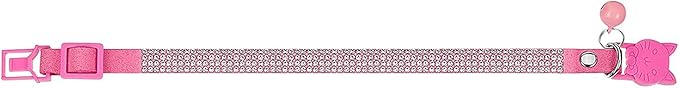 Cat Collars,Rhinestone for Girl Cats Bling Kitten Flower Adjustable Breakaway Collar with Bell Soft Velvet Leather Collar for Puppy Small Dogs (Pink)