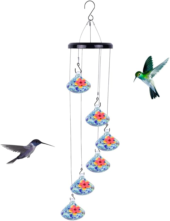 Charming Wind Chimes Hummingbird feeders for Outdoors Hanging ant and bee Proof Never Leak Perfect Garden Decor for Outside (SD-02)