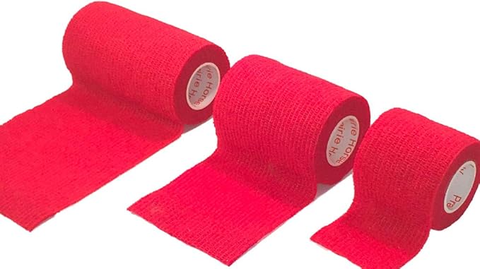 2 Inch Vet Wrap Tape Bulk (Red) (Pack of 6) Self Adhesive Adherent Adhering Flex Bandage Grip Roll for Dog Cat Pet Horse