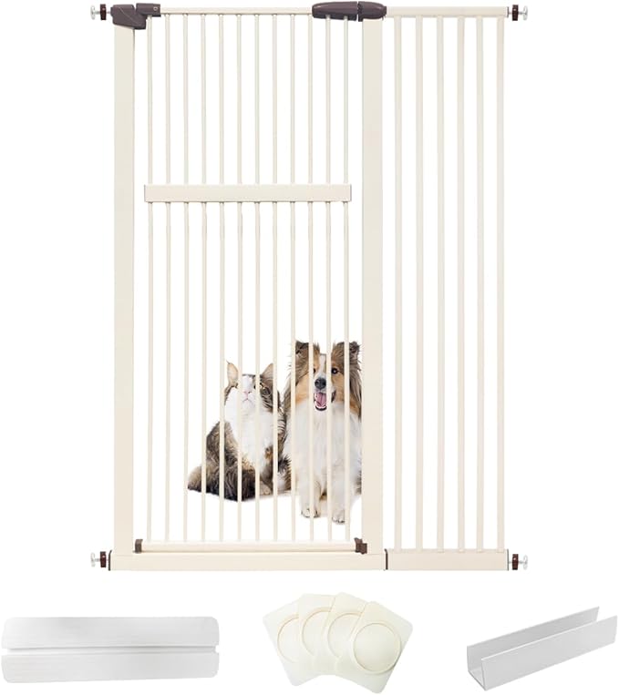 Extra Tall Pet Gate 55.12" High Pressure Mounted 42.52"-46.64" Extra Wide (9 Sizes) 1.37" Gap for Cat Dog Children Stairs Doorway Hallway No Drilling Auto-Close (42.52"-46.64", Cream White)