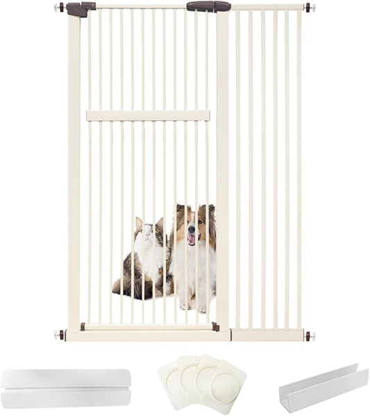 Extra Tall Pet Gate 55.12" High Pressure Mounted 42.52"-46.64" Extra Wide (9 Sizes) 1.37" Gap for Cat Dog Children Stairs Doorway Hallway No Drilling Auto-Close (42.52"-46.64", Cream White)