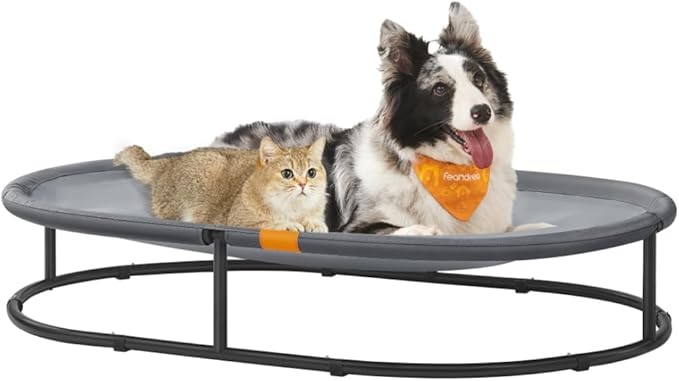 Feandrea Pet Bed, Elevated Dog Bed for Medium, Large Dogs, Cat Bed for Multiple Cats, with Removable Washable Mesh, for Pets up to 120 lb, Oval, Gray UPCB005G01
