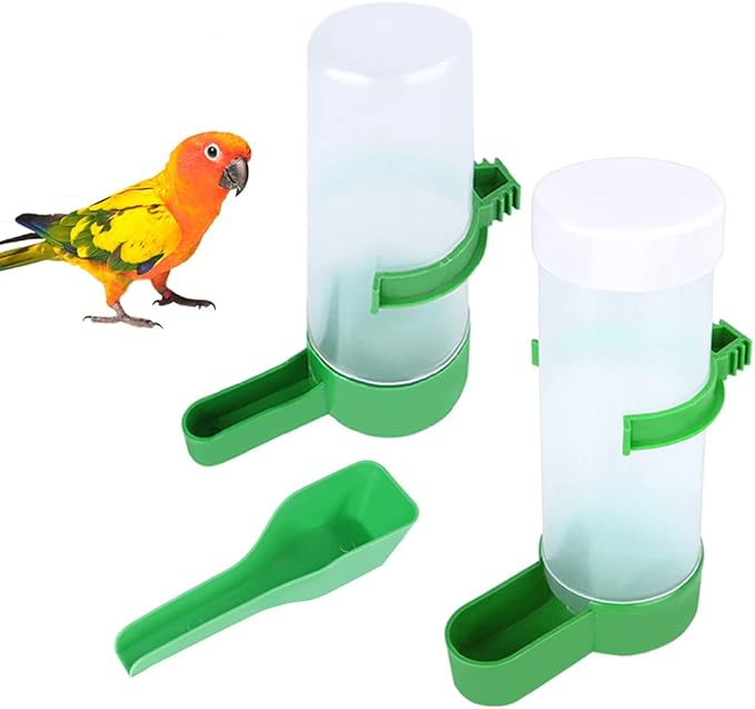 2 Pack Automatic Bird Feeder Bird Water Bottle Drinker Container Food Dispenser Hanging in Birds Cage for Parrots Budgie Cockatiel Lovebirds 60ml & 150ml