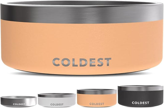 Coldest Dog Bowl - Anti Rust Metal & Non Slip Dog Bowls Large, Spill Proof Heavy Duty 3 Layers Insulated Dog Bowl - Food and Water Bowl for Dogs, Cats & Pets, Dishwasher Safe (64 oz, Sahara Peach)