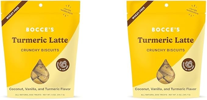 Bocce's Bakery Oven Baked Turmeric Latte Treats for Dogs, Wheat-Free Everyday Dog Treats, Made with Real Ingredients, Baked in The USA, All-Natural Biscuits, Coconut, Vanilla, & Turmeric, 5 oz