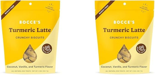 Bocce's Bakery Oven Baked Turmeric Latte Treats for Dogs, Wheat-Free Everyday Dog Treats, Made with Real Ingredients, Baked in The USA, All-Natural Biscuits, Coconut, Vanilla, & Turmeric, 5 oz