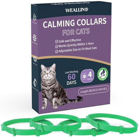 4 Packs Calming Collar for Cats, Cat Calming Collar Anxiety Aggression Relief Stress Pheromone Collar for Cats, Cat Calming Products with 60 Days Long-Lasting Effect, Adjustable for Most Cat