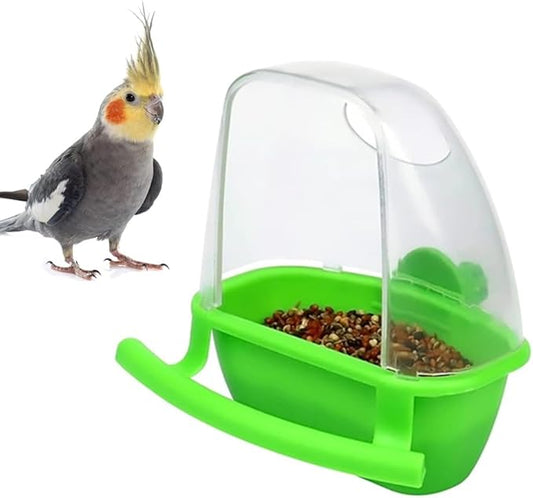 Bird Feeder Bird Cage Food Water Feeder Hanging Plastic Foods Feeding Box Parrot Cage Foods Container Cage Accessories (Green)