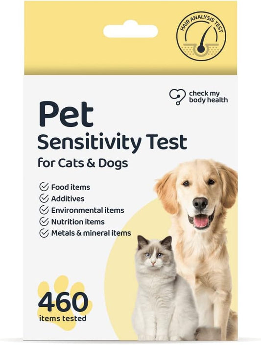 Check My Body Health Pet Sensitivity Test for Cats or Dogs, Easy to Use at Home Food Sensitivity Test for Cats & Dogs, 460 Different Intolerances Tested, Hair Analysis Testing Kit, Results in 5 Days