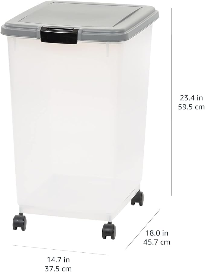 Amazon Basics Airtight Dog Food Storage Container with Scoop, 69 QT, Gray