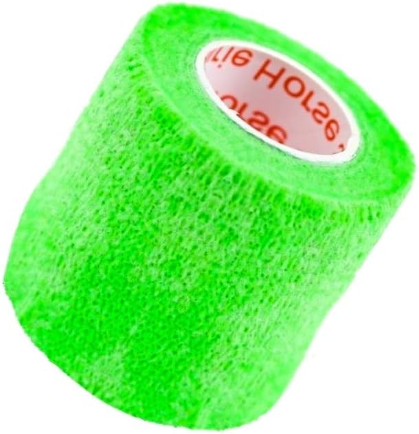 2 Inch Vet Wrap Tape Bulk (Neon Green) (Pack of 12) Self Adhesive Adherent Adhering Flex Bandage Grip Roll for Dog Cat Pet Horse