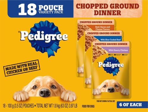 PEDIGREE CHOPPED GROUND DINNER Adult Soft Wet Dog Food Variety Pack, 3.5 Ounce (Pack of 18)