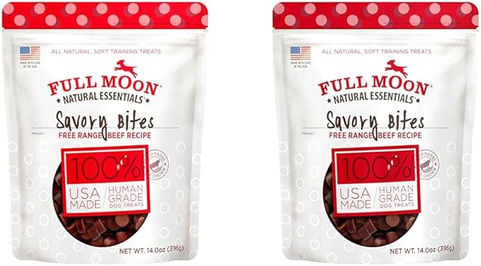 Full Moon All Natural Human Grade Dog Treats, Essential Beef Savory Bites, 14 Ounce (Pack of 2)